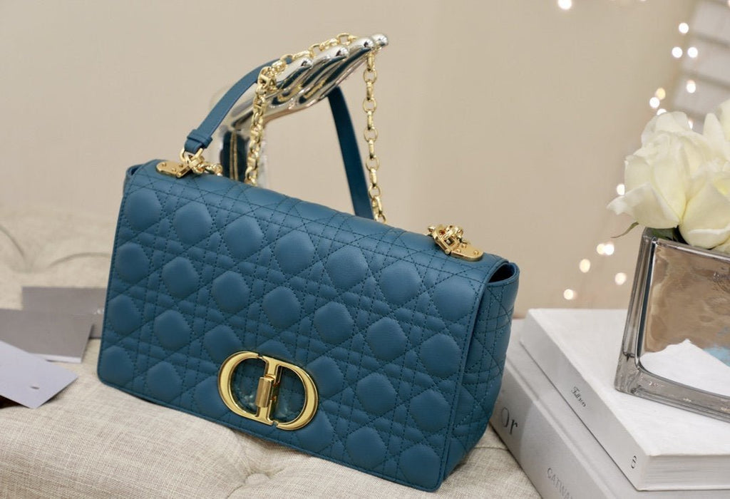 DIOR LARGE CARO BAG 28 DEEP OCEAN BLUE SUPPLE CANNAGE CALFSKIN