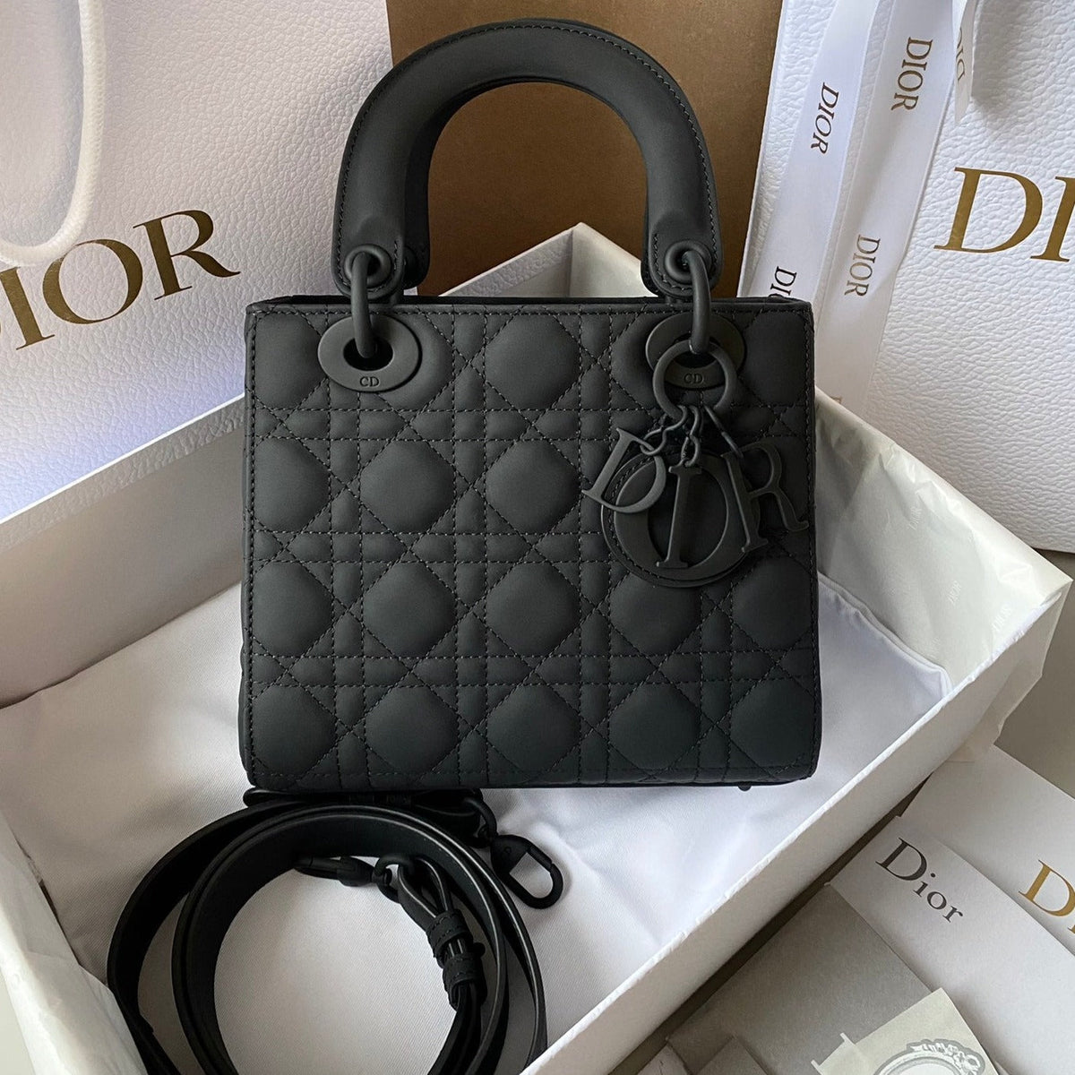 DIOR SMALL LADY 20 MY ABC ALL BLACK LAMBSKIN