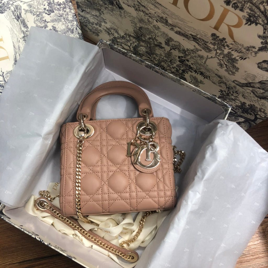 DIOR MINI LADY 17 MY ABC BEIGE LAMBSKIN