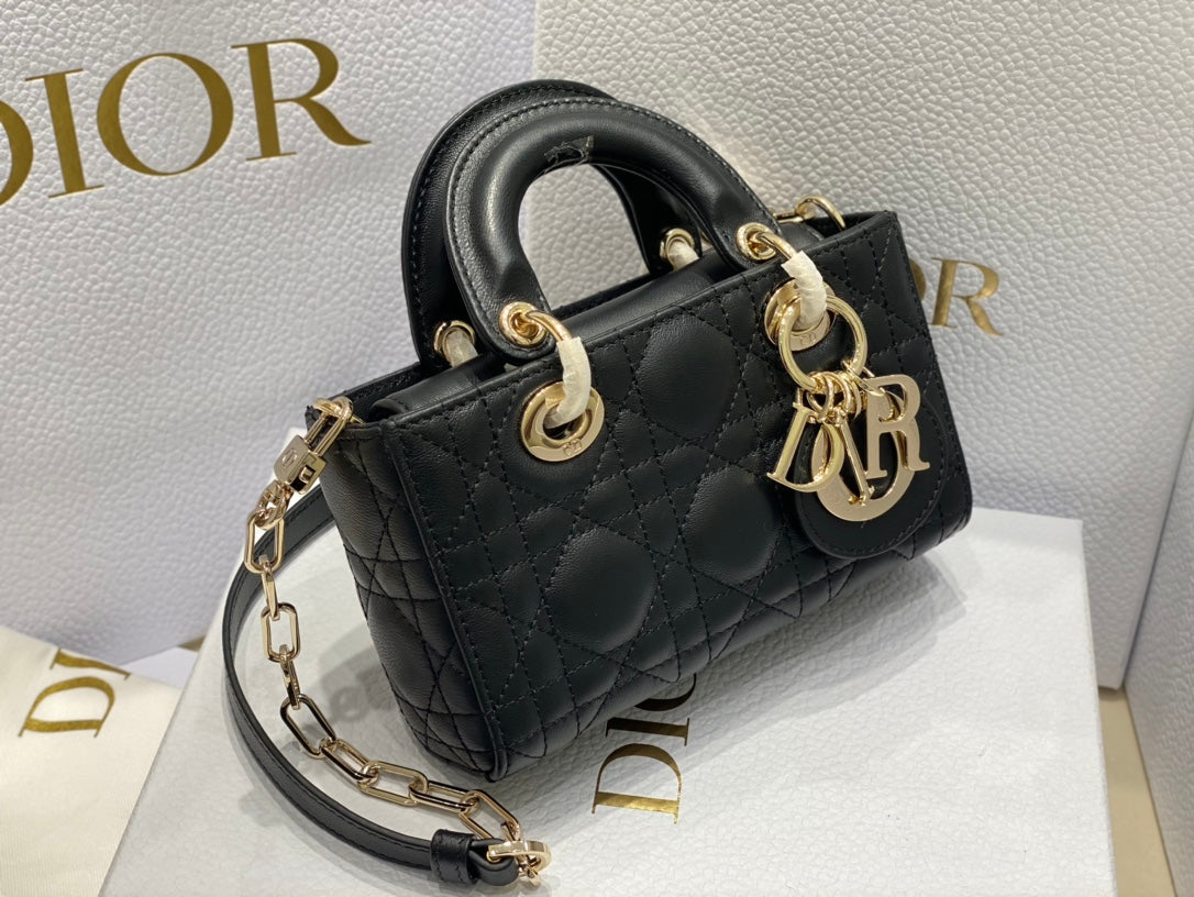 DIOR MICRO LADY D-JOY 16.5 BLACK LAMBSKIN