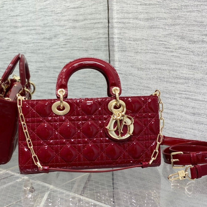 DIOR MEDIUM LADY D-JOY 26 RED PATENT CALFSKIN