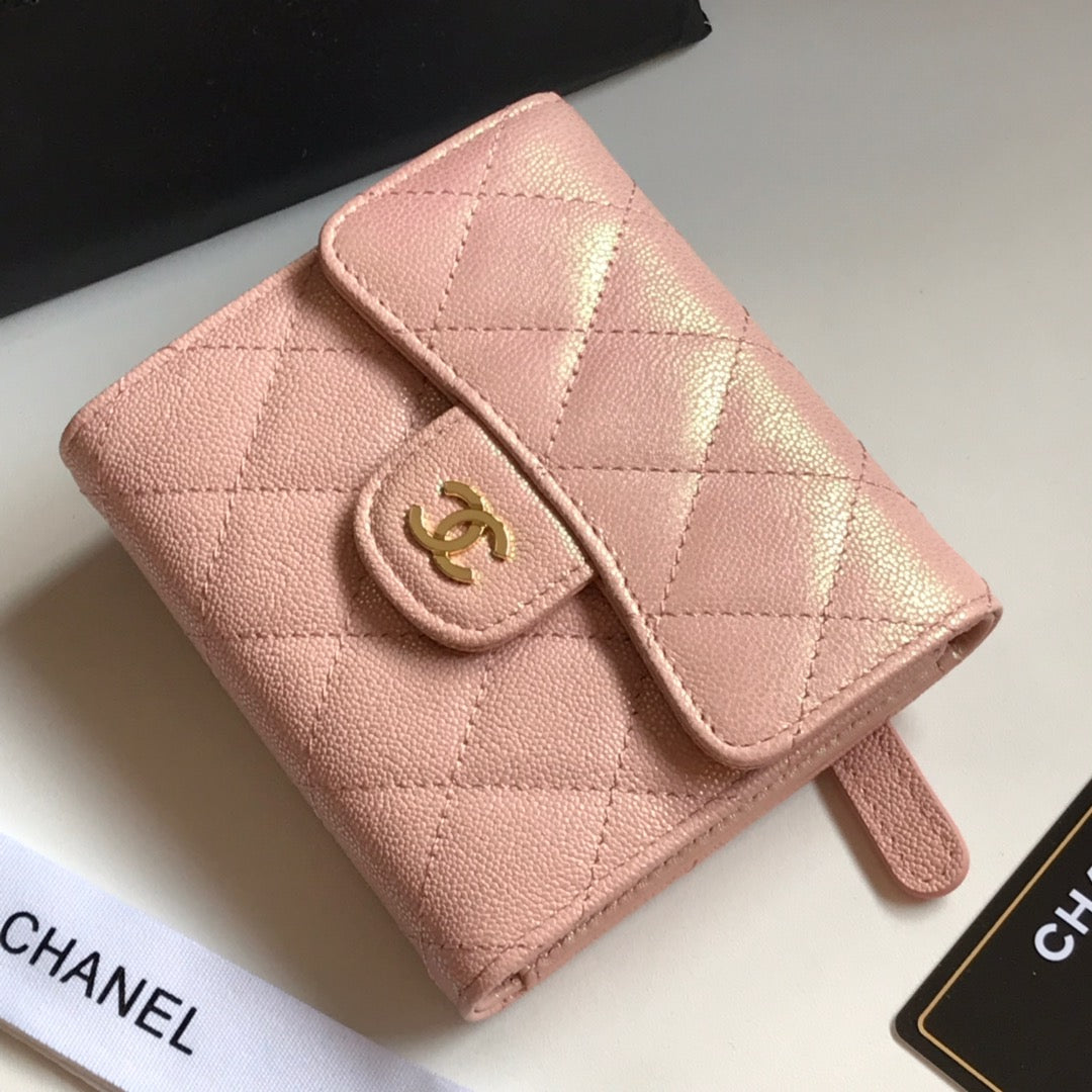 CHANEL FLAP CARD HOLDER 11.5 PALE PINK GRAINED CALFSKIN GOLD ICON