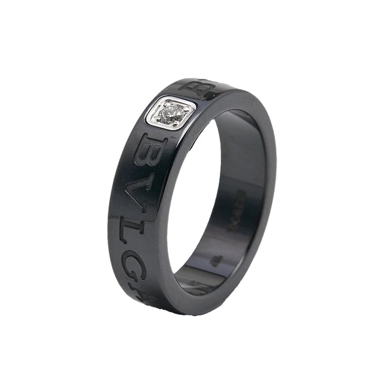 18K White Gold BVLGARI Black Ceramic Diamond Ring
