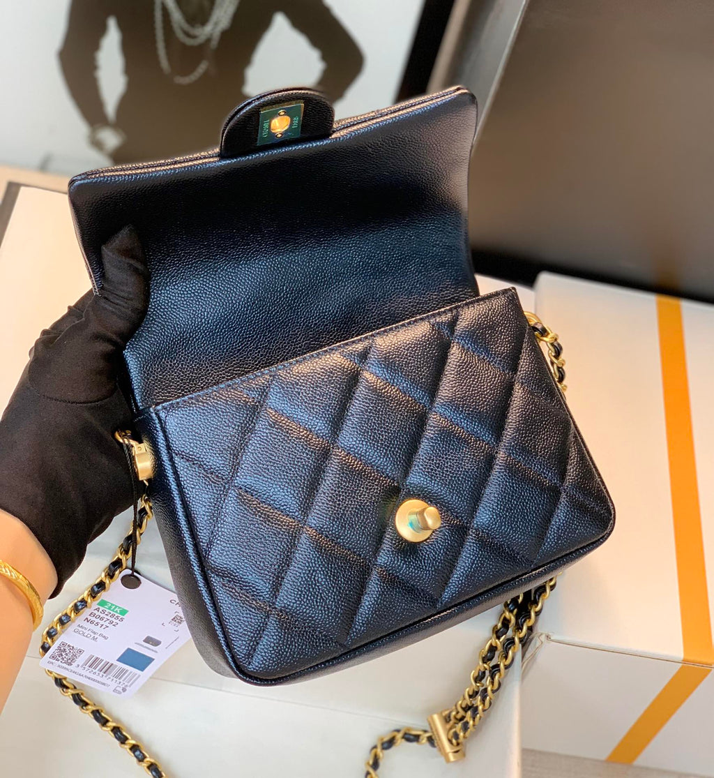 CHANEL 25S CLASSIC FLAP 19 CM IN BLACK CAVIAR LEATHER WITH GOLD HARDWARE