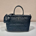 PRADA TRIANGLE PATTERN TOTE BAG 33 IN BLACK QUILTED RE-NYLON