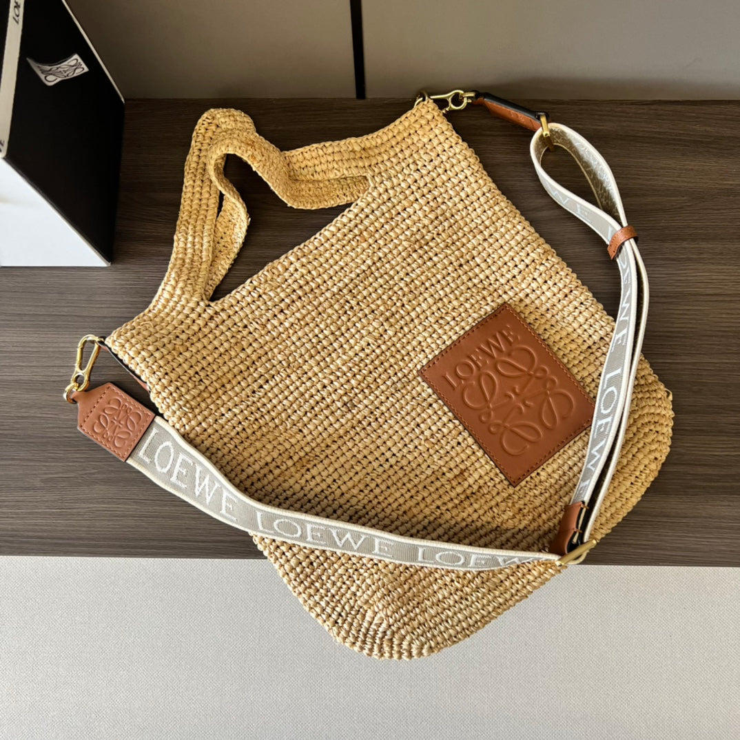 LOEWE 25S SLIT TOTE BAG 30 IN NATURAL CANVAS SHOULDER STRAP