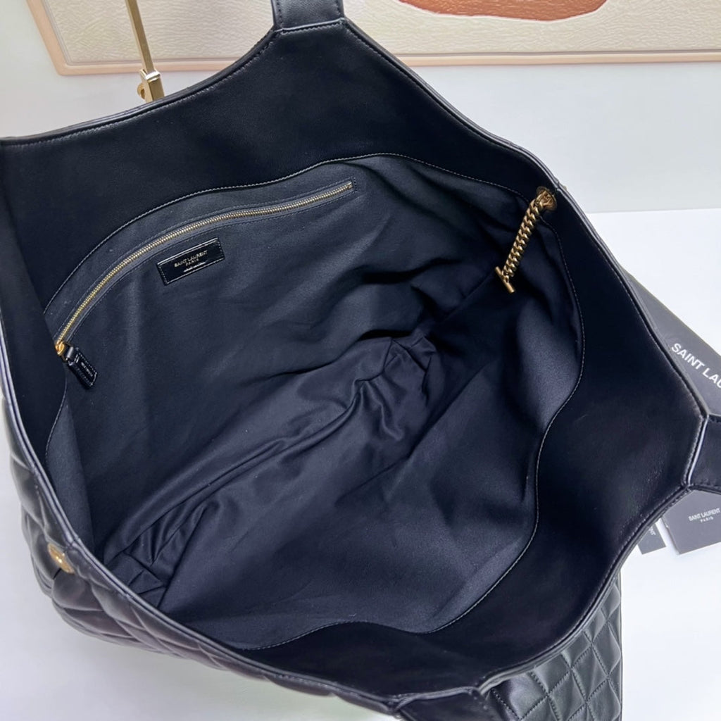 ICARE 58 MAXI SHOPPING BAG IN BLACK LAMBSKIN GOLD-TONE METALLIC