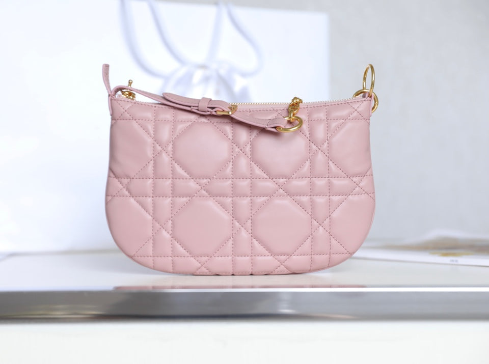 DIOR MINI CARO BAG 25 IN LIGHT PINK LAMBSKIN