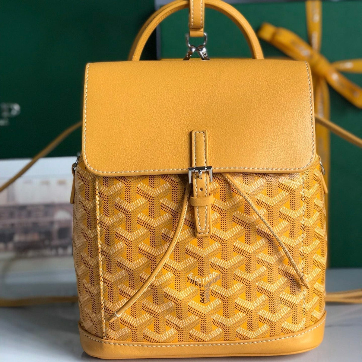 ALPIN MINI BACKPACK 21 IN YELLOW LAMBSKIN AND GOYARDINE CANVAS