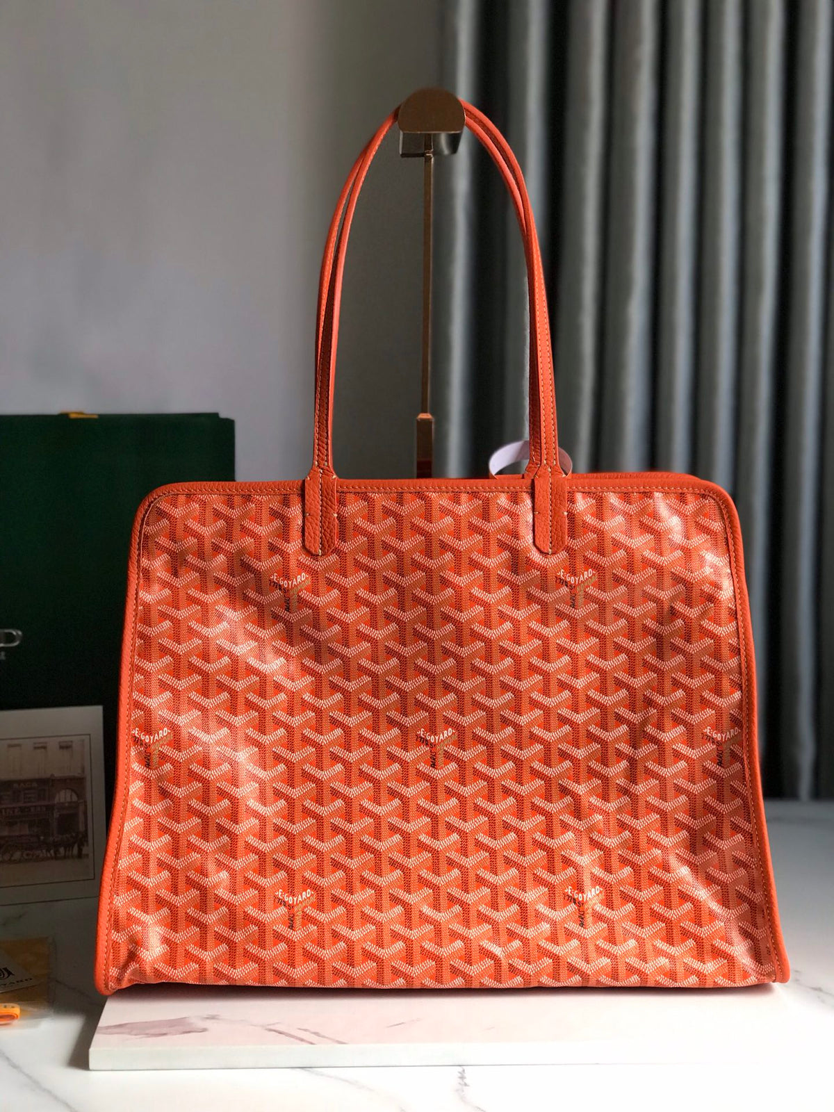 HARDY PM BAG 40 IN ORANGE GOYARDINE CANVAS AND TAURILLON LEATHER TRIM