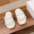 DIOR PLATFORM SLIDES 25S 30 MM IN CREAM WHITE FABRIC AND CALFSKIN