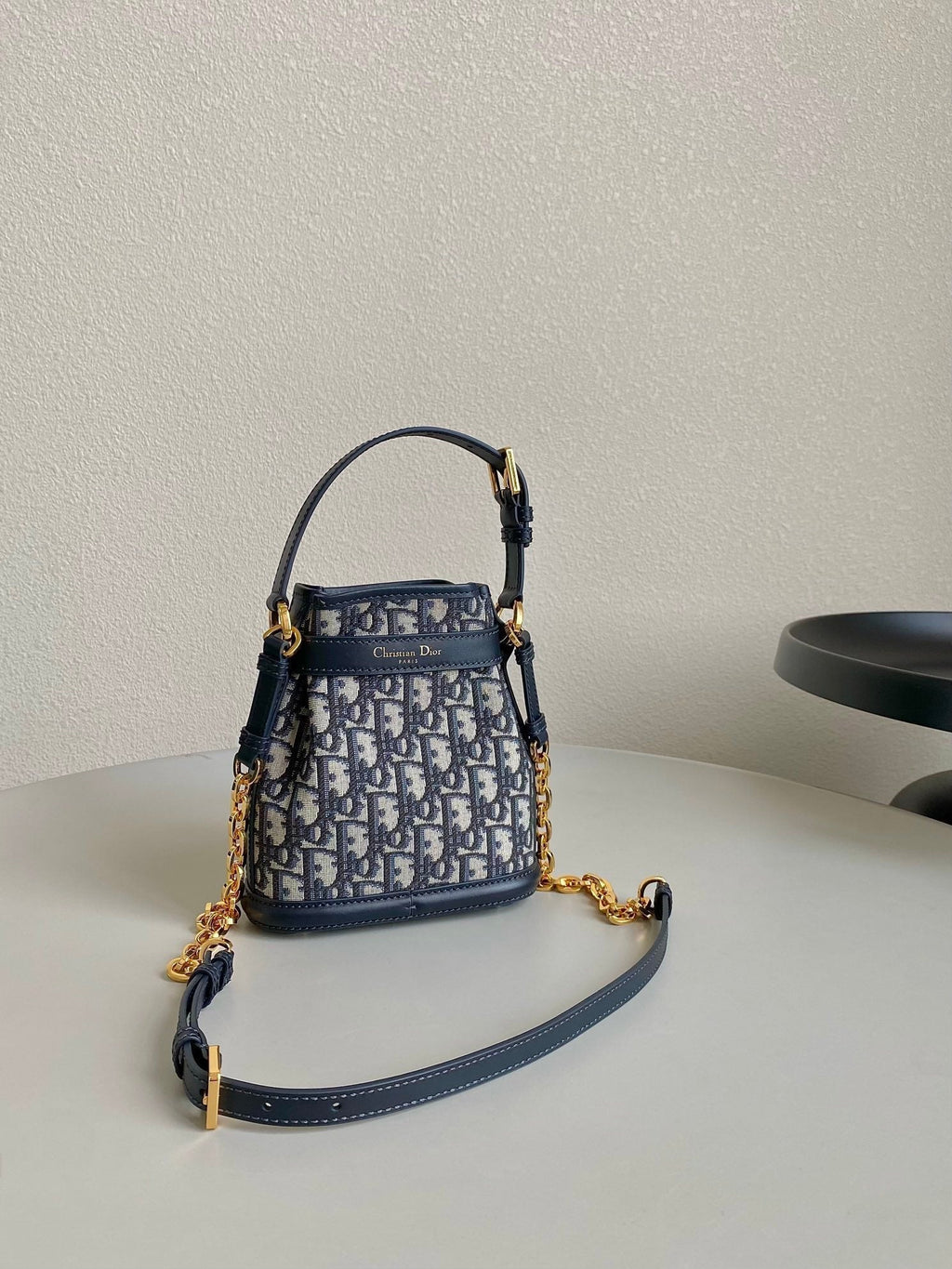 DIOR SMALL C'EST 18 IN BLUE CD-EMBOSSED OBLIQUE JACQUARD