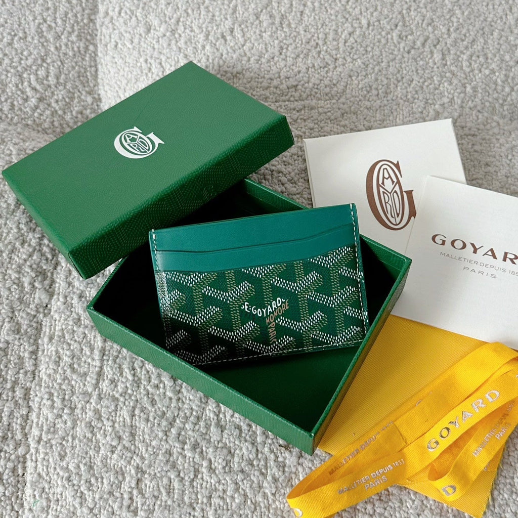 SAINT-SULPICE CARD WALLET 10 IN GREEN GOYARDINE CANVAS AND CALFSKIN