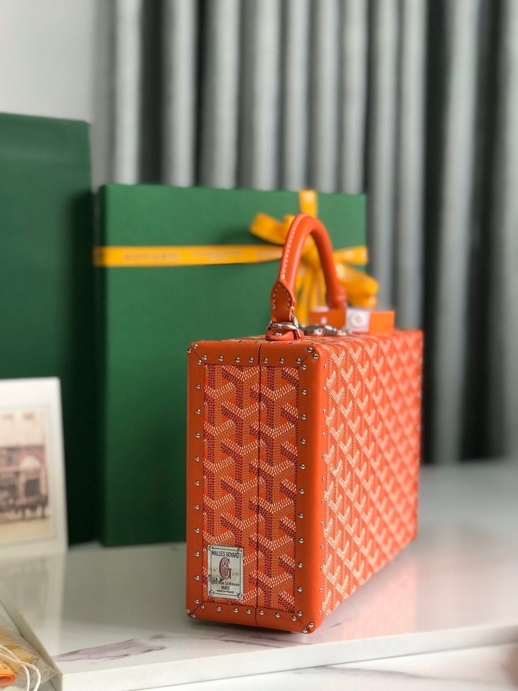 GRAND HÔTEL TRUNK BAG 24 IN ORANGE GOYARDINE CANVAS AND CALFSKIN