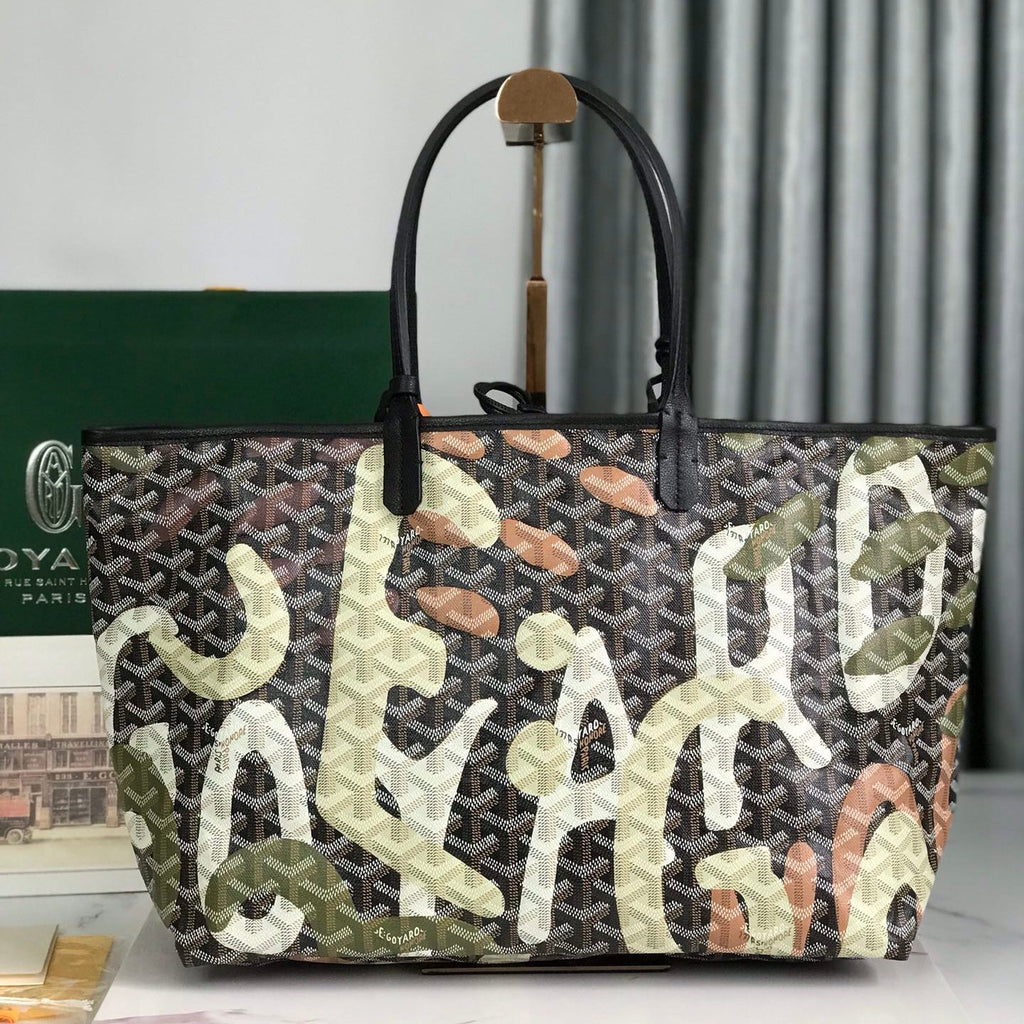 SAINT LOUIS PM BAG 34 IN GREEN LETTRES CAMOUFLAGE GOYARDINE CANVAS