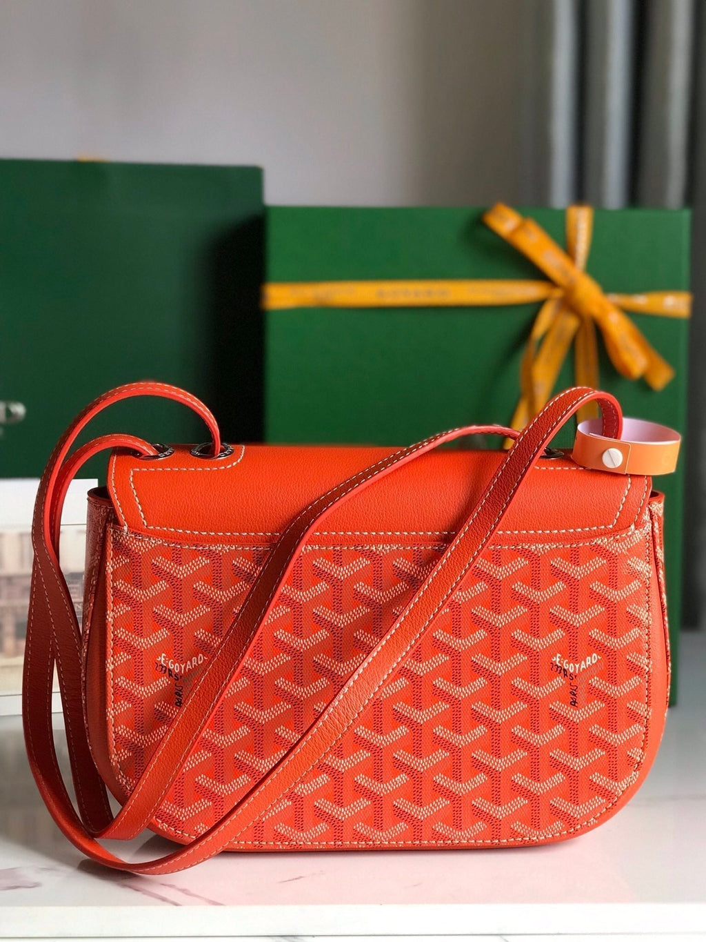 233 BAG 25 IN ORANGE CALFKIN AND GOYARDINE CANVAS