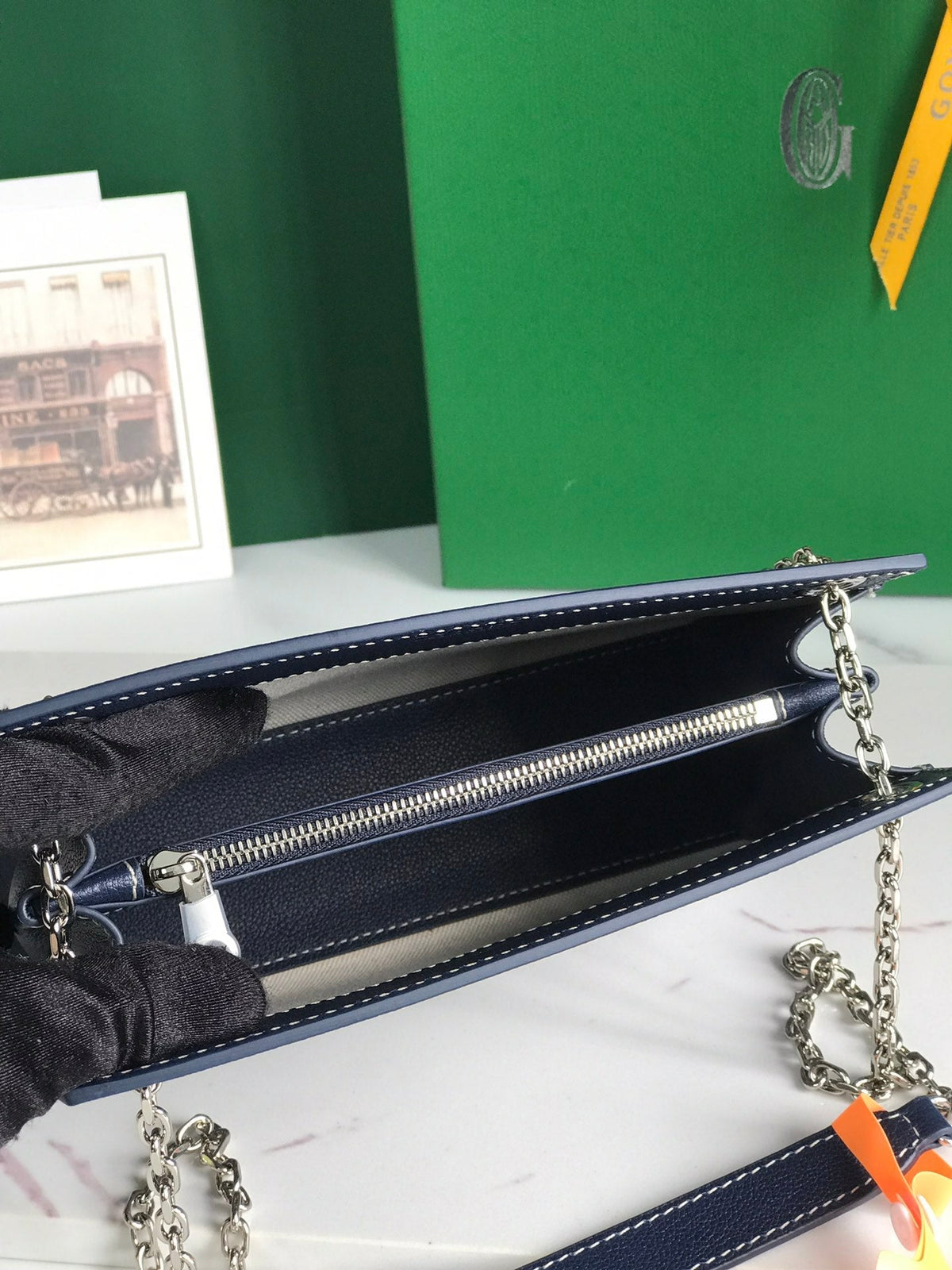 ROUETTE STRUCTURÉ MINI BAG 21 IN NAVY BLUE GOYARDINE CANVAS AND CALFSKIN