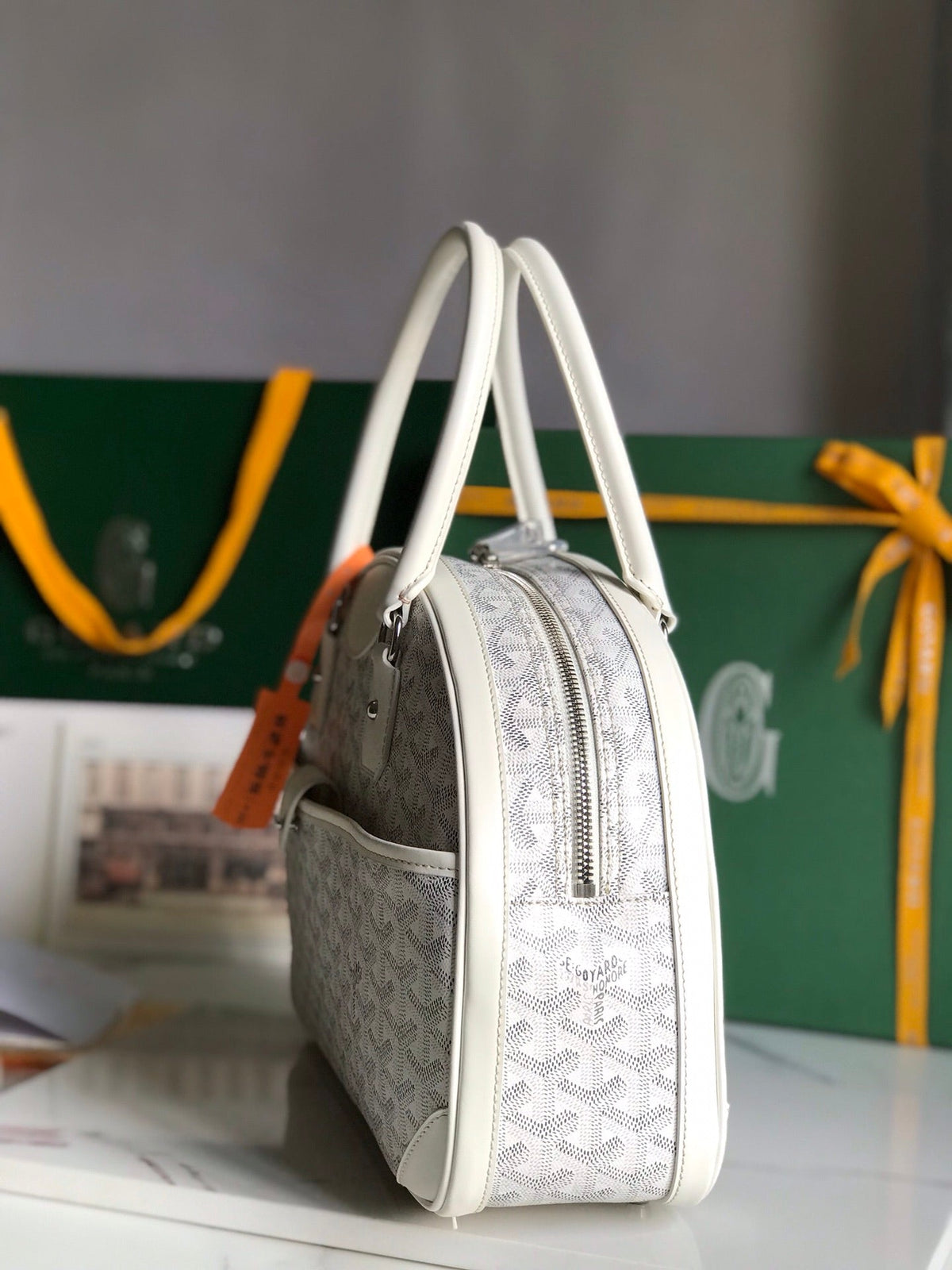 SAINT JEANNE BAG 35 IN WHITE GOYARDINE CANVAS AND CALFSKIN