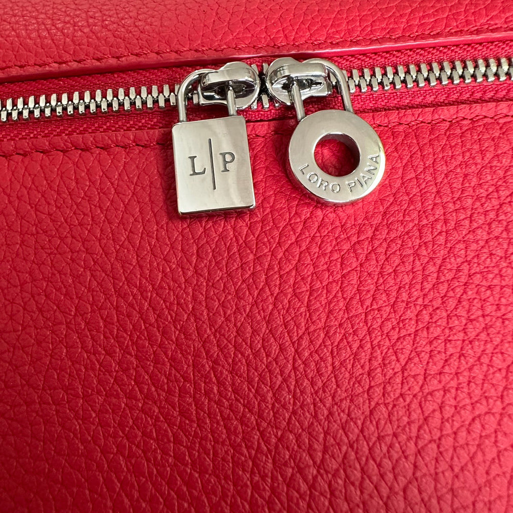 EXTRA POCKET BACKPACK L23.5 IN CHERRY RED CALFSKIN WITH SILVER HARDWARE