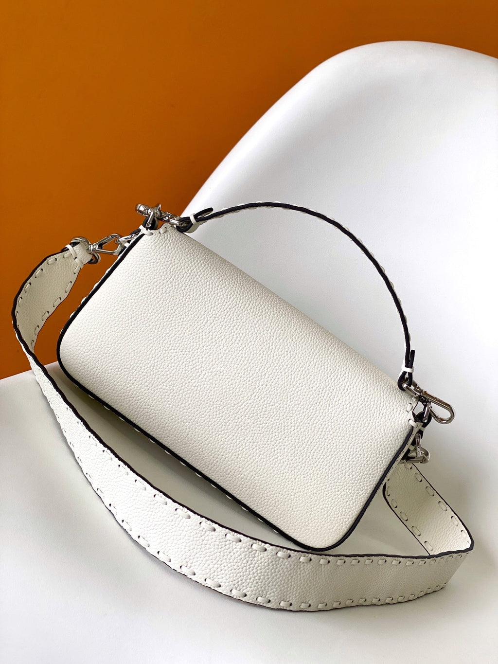 Fend Baguette 27 Bag White Calfskin Shw