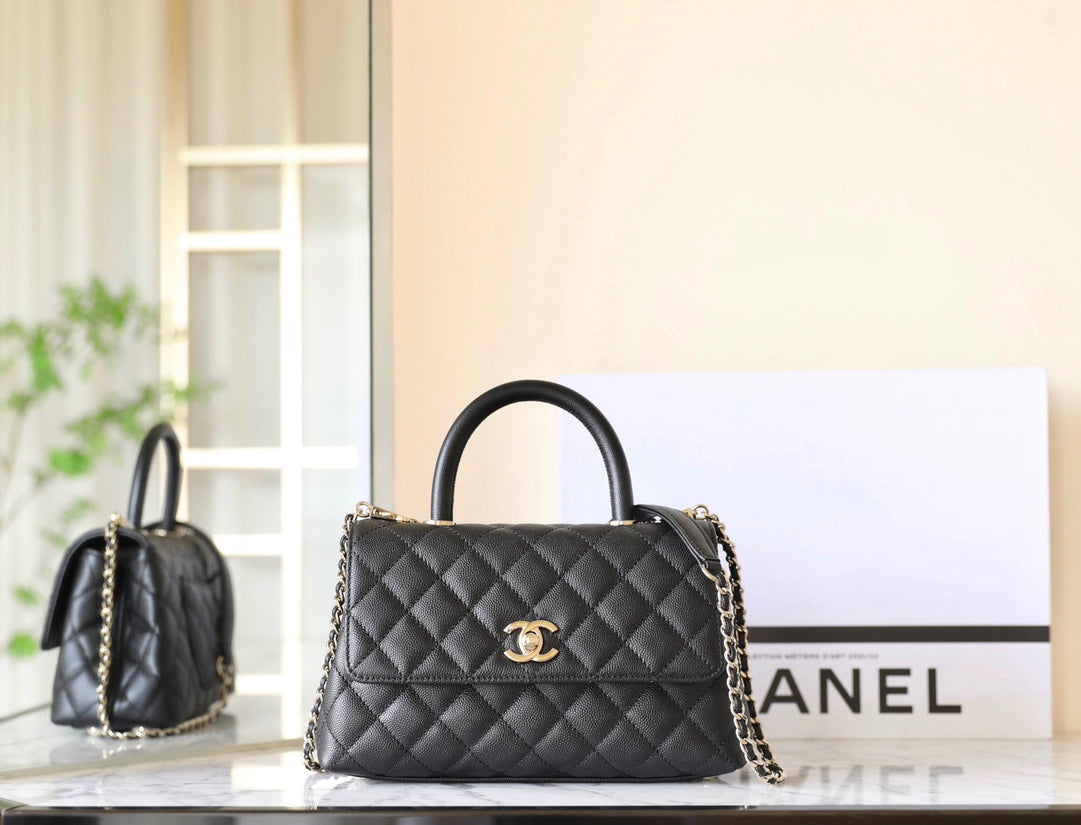 CHANEL 25S FLAP BAG 24 CM IN BLACK LAMBSKIN WITH GOLD HARDWARE