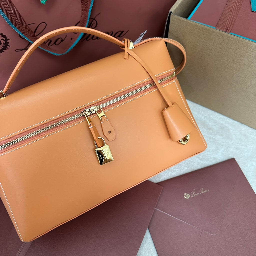 EXTRA BAG L27 IN NEON ORANGE SMOOTH CALFSKIN WITH GOLD HARDWARE
