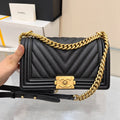 CHANEL BOY BAG MEDIUM 25 BLACK CHEVRON CAVIAR RUTHENIUM HARDWARE