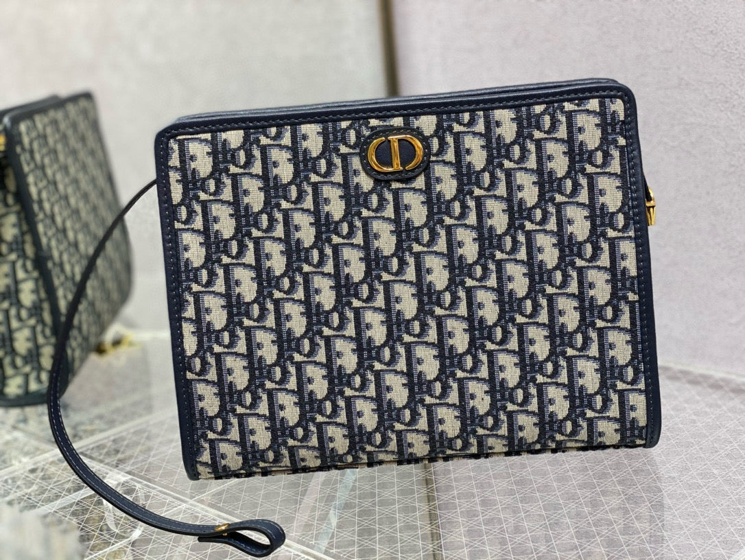 OBLIQUE BOOK TOTE 26 IN DARK BLUE MONOGRAM JACQUARD