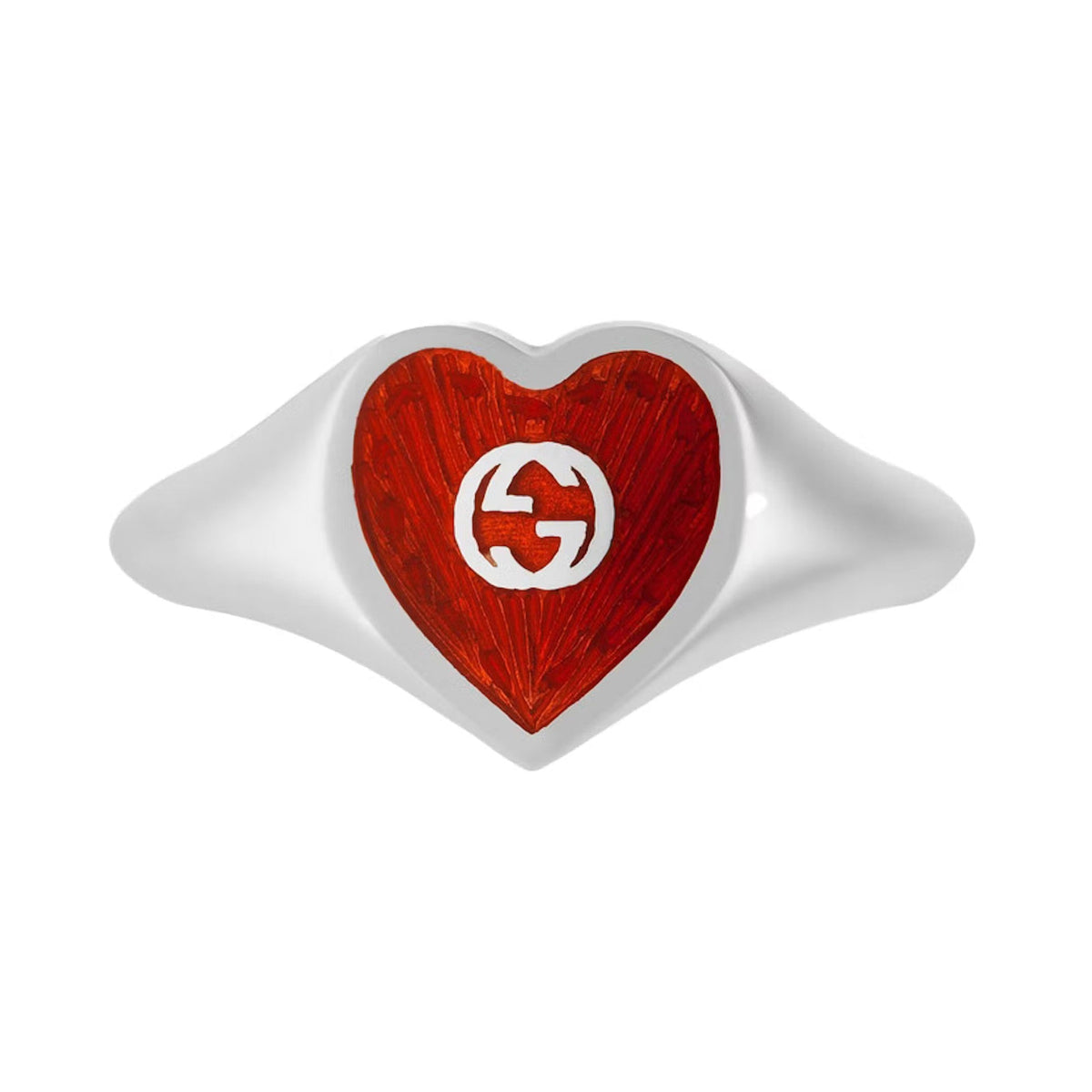 Double Gucci Interlocking Gucci Red Enamel Heart Ring