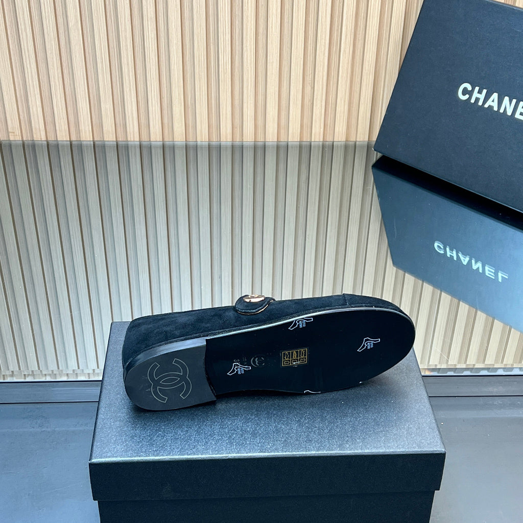 CHANEL 25S DOUBLE-STRAP MARY JANE SHOES IN BLACK SUEDE