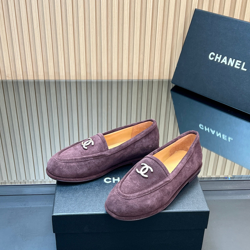 CHANEL 25S TEDDY LOAFER 15MM IN DARK PURPLE SUEDE SILVER HARDWRE
