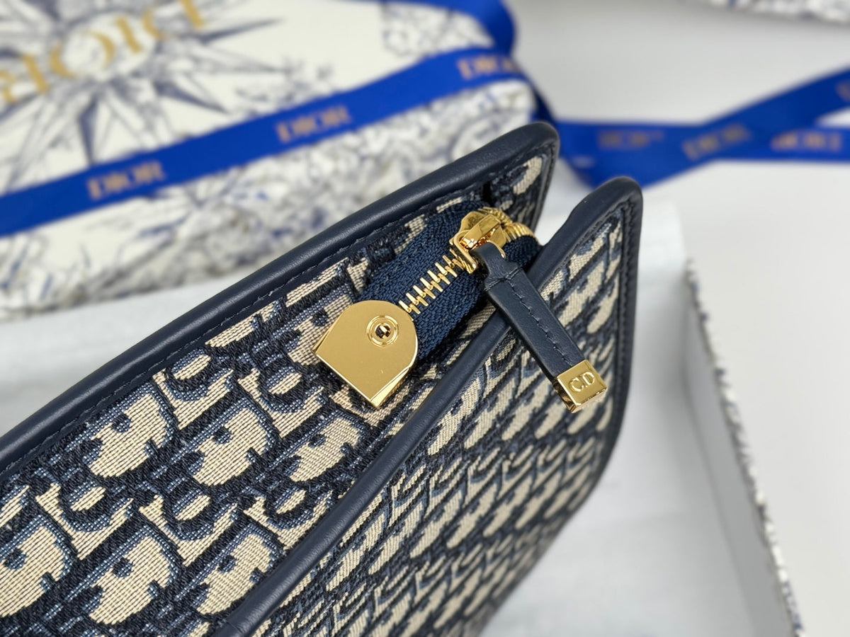 DIOR 25S 30 MONTAIGNE DEA POUCH BLUE OBLIQUE JACQUARD 26 IN CANVAS