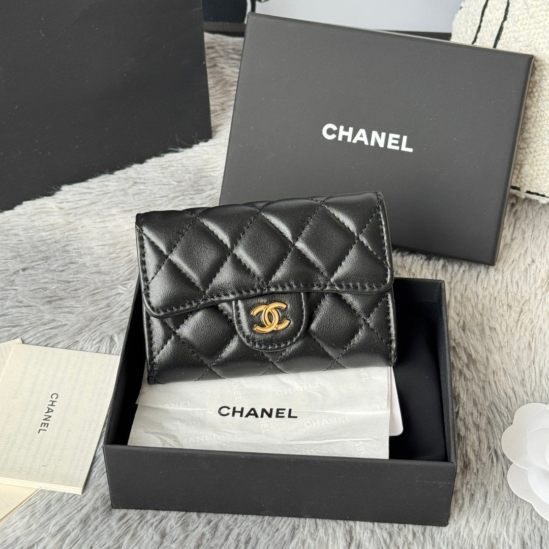 CHANEL 25S CLASSIC CARD HOLDER 11 IN BLACK LAMBSKIN GOLD HARDWARE