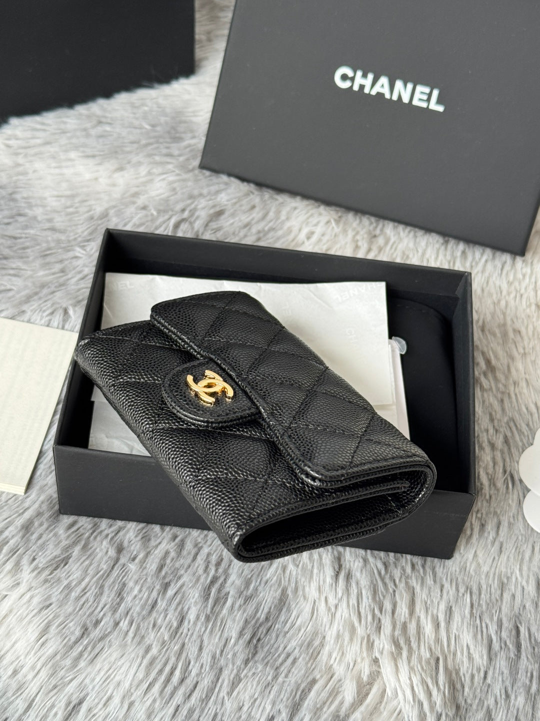 CHANEL 25S CLASSIC FLAP CARD HOLDER 11 IN BLACK CAVIAR GOLD HARDWARE