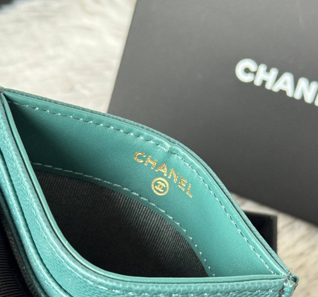 CHANEL 25S CARD HOLDER 11 IN TROPICAL TEAL CAVIAR GOLD HARDWARE
