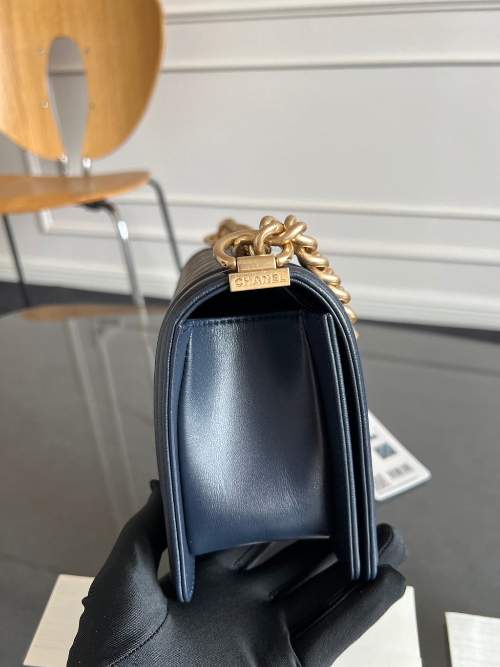 CHANEL 25S BOY BAG 25 IN DARK NAVY BLUE LAMBSKIN