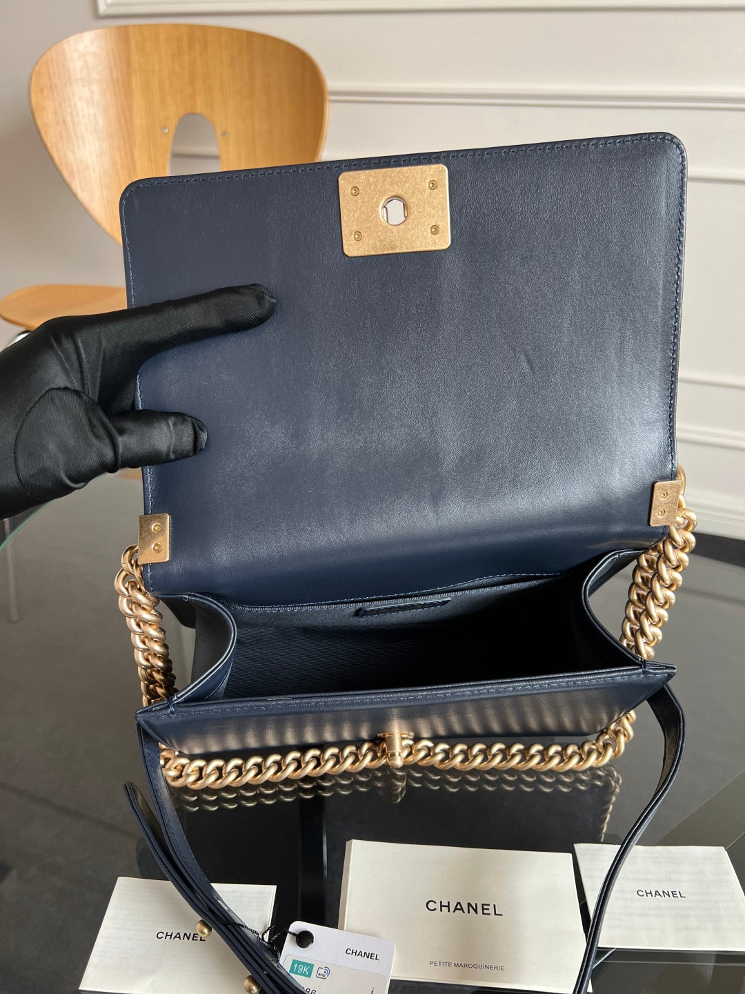 CHANEL 25S BOY BAG 25 IN DARK NAVY BLUE LAMBSKIN