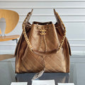 CHANEL 25S HOBO BAG 40 IN METALLIC BROWN CAVIAR WITH GOLD HARDWARE