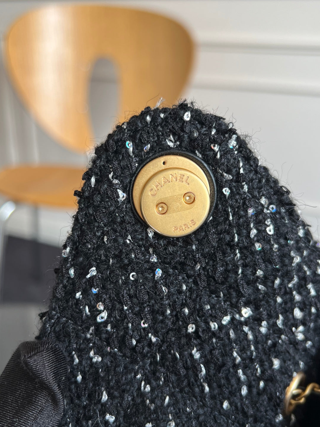 CHANEL 25S HOBO BAG 40 IN BLACK TWEED WITH GOLD HARDWARE