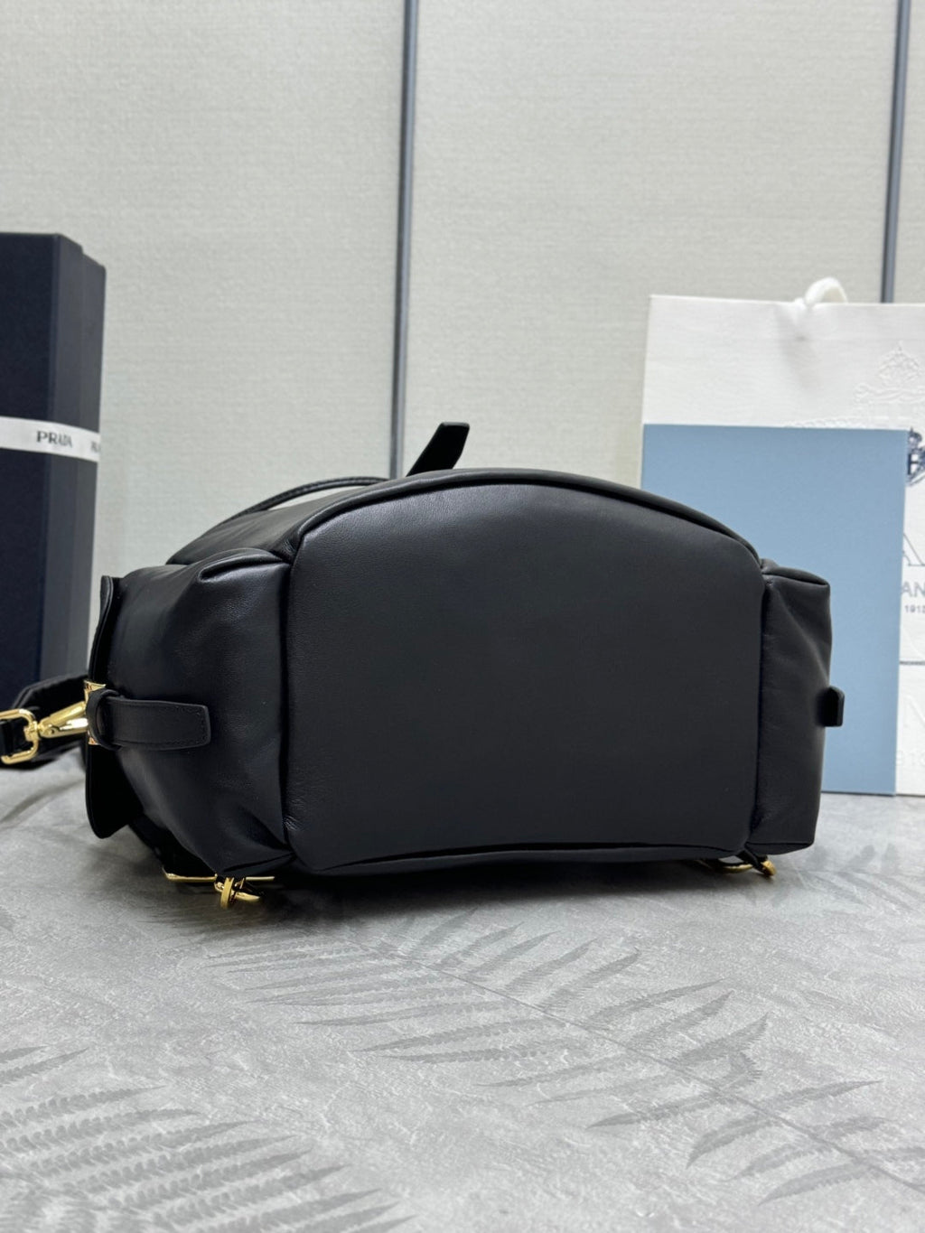 PRADA 25S EXPLORE MEDIUM BACKPACK 29 IN BLACK CALFSKIN GOLD HARDWARE