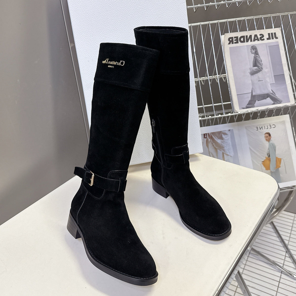 DIOR 25S BLACK HIGH BOOTS IN BLACK SUEDE