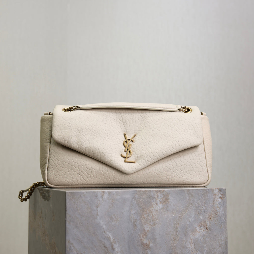 YSL 25S CALYPSO 30 IN IVORY GRAINED CALFSKIN GOLD HARDWRE