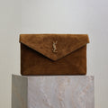 YSL 25S CASSANDRE LARGE ENVELOPE POUCH 29 IN BURNT UMBER SUEDE GOLD HARDWRE