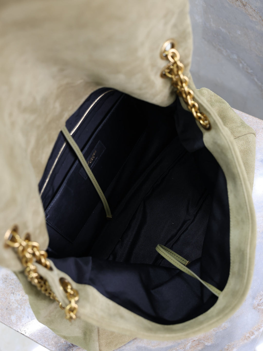 YSL 25S LARGE JAMIE 43 IN MUTED KHAKI SUEDE GOLD HARDWRE