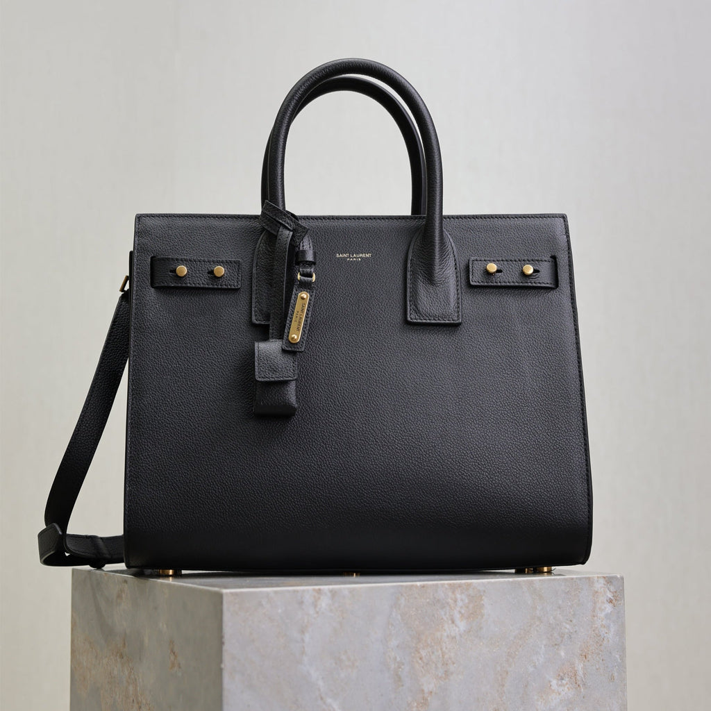 YSL 25S SAC DE JOUR GM 32 IN BLACK SUPPLE GRAINED CALFSKIN GOLD HARDWRE
