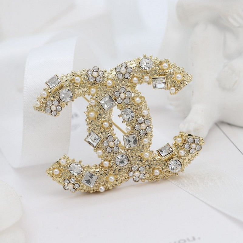 18K  Chanel Crystal Gold Brooch