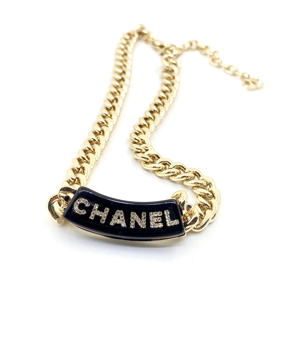 18K  Chanel Black Logo Chain Necklace