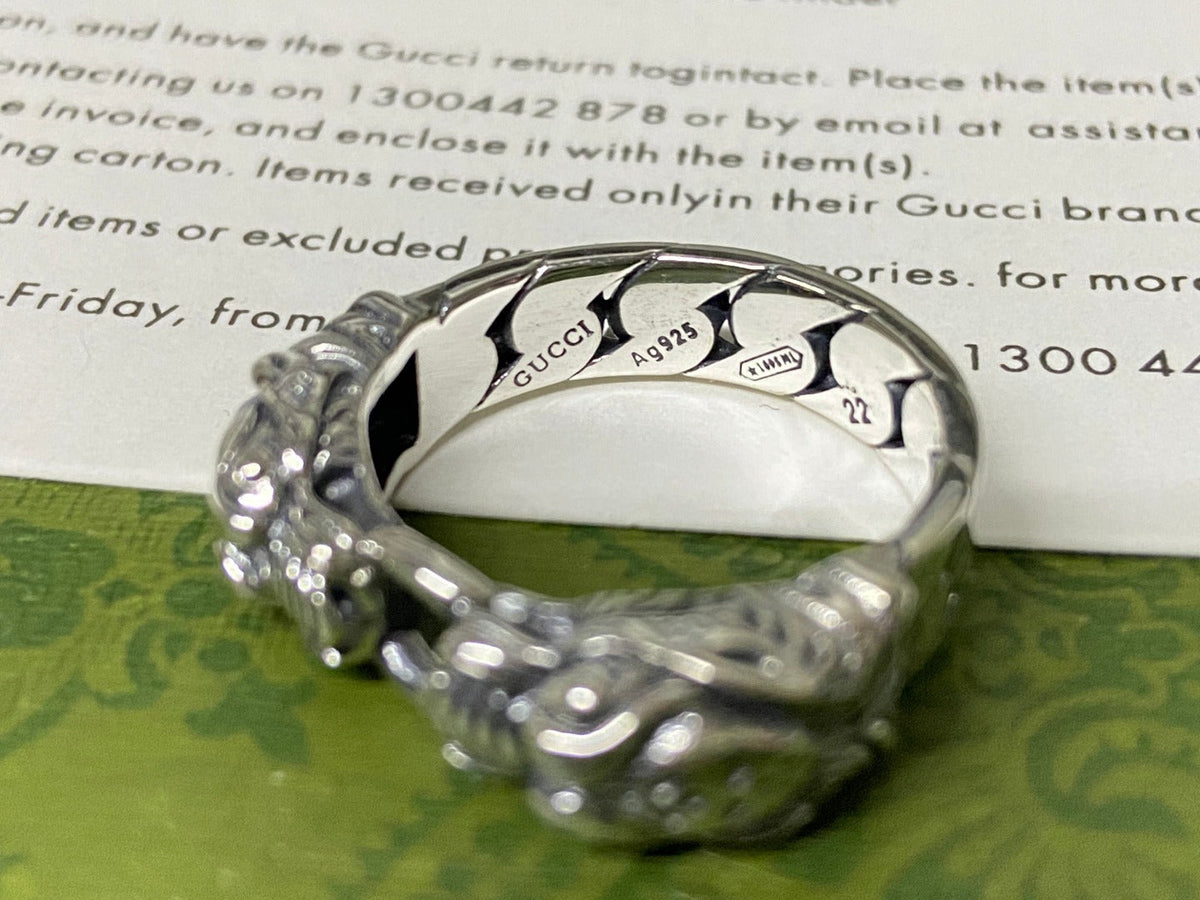 Double Gucci Tiger Head Chain Ring