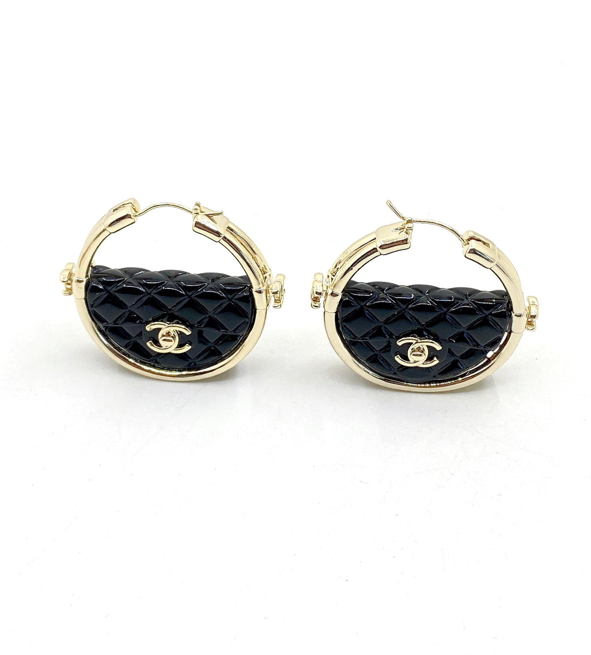 18K  Chanel Black Bag Earrings