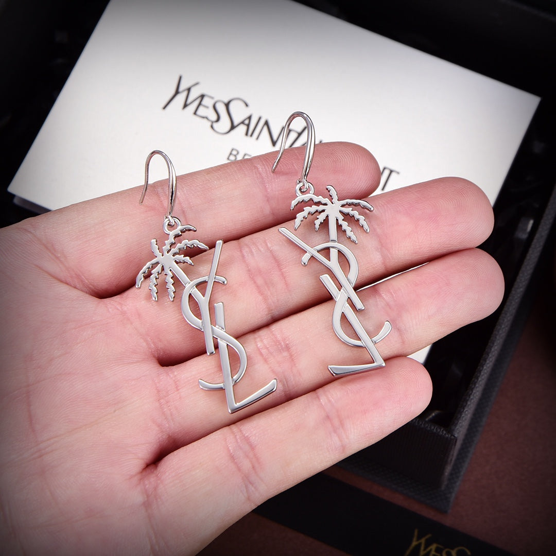 18K YSL Monogram Palmier Statement Earrings